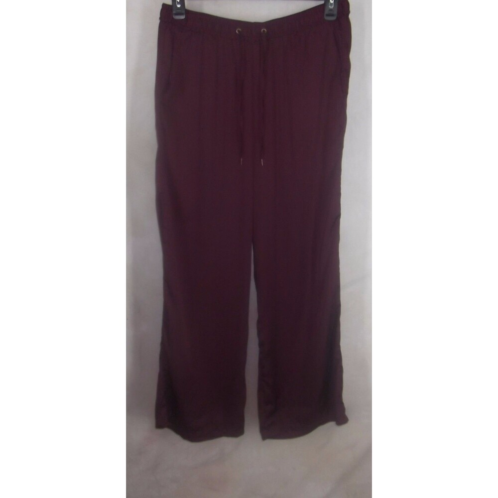 New H&M Concious Collection Satiny Wide Leg Pant Pants Size 12 Wine Drawstring - Picture 2 of 4